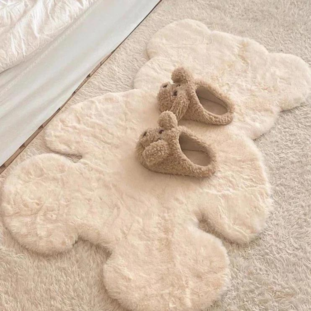 Cozy Cartoon Bear Washable Area Rug – Plush Floor Mat in White, Milky White, and Brown for Kids' Rooms 2
