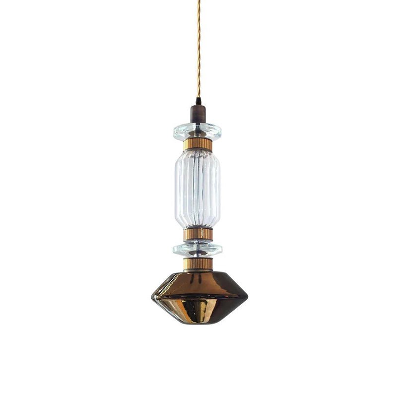 Crystal Glass Pendant Light Brass Gold Geometric Diamond Dimmable LED Dining Room Home Decor - Stack & Clear 0