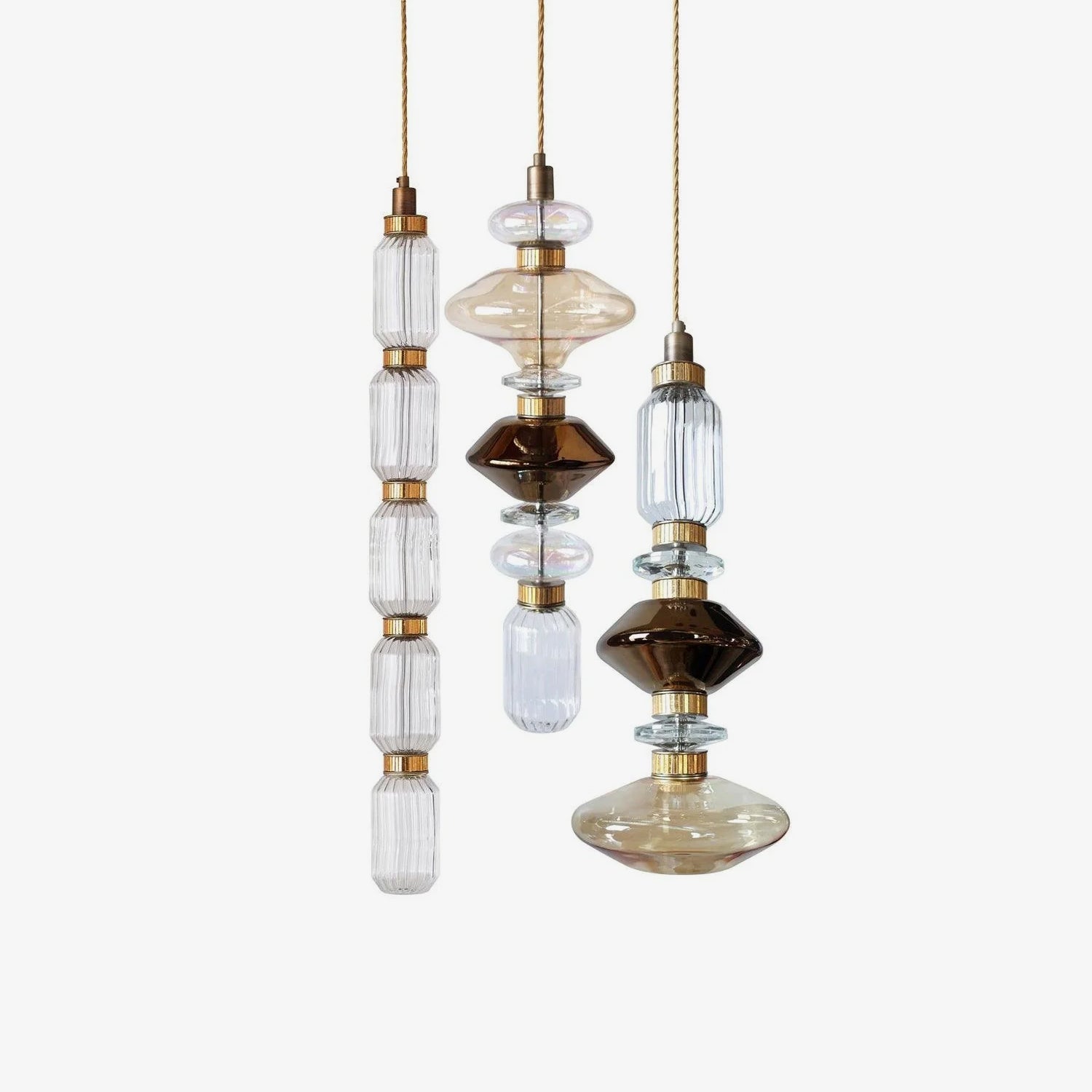 Crystal Glass Pendant Light Brass Gold Geometric Diamond Dimmable LED Dining Room Home Decor - Stack & Clear 1