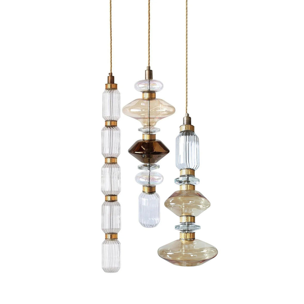 Crystal Glass Pendant Light Brass Gold Geometric Diamond Dimmable LED Dining Room Home Decor - Stack & Clear 10