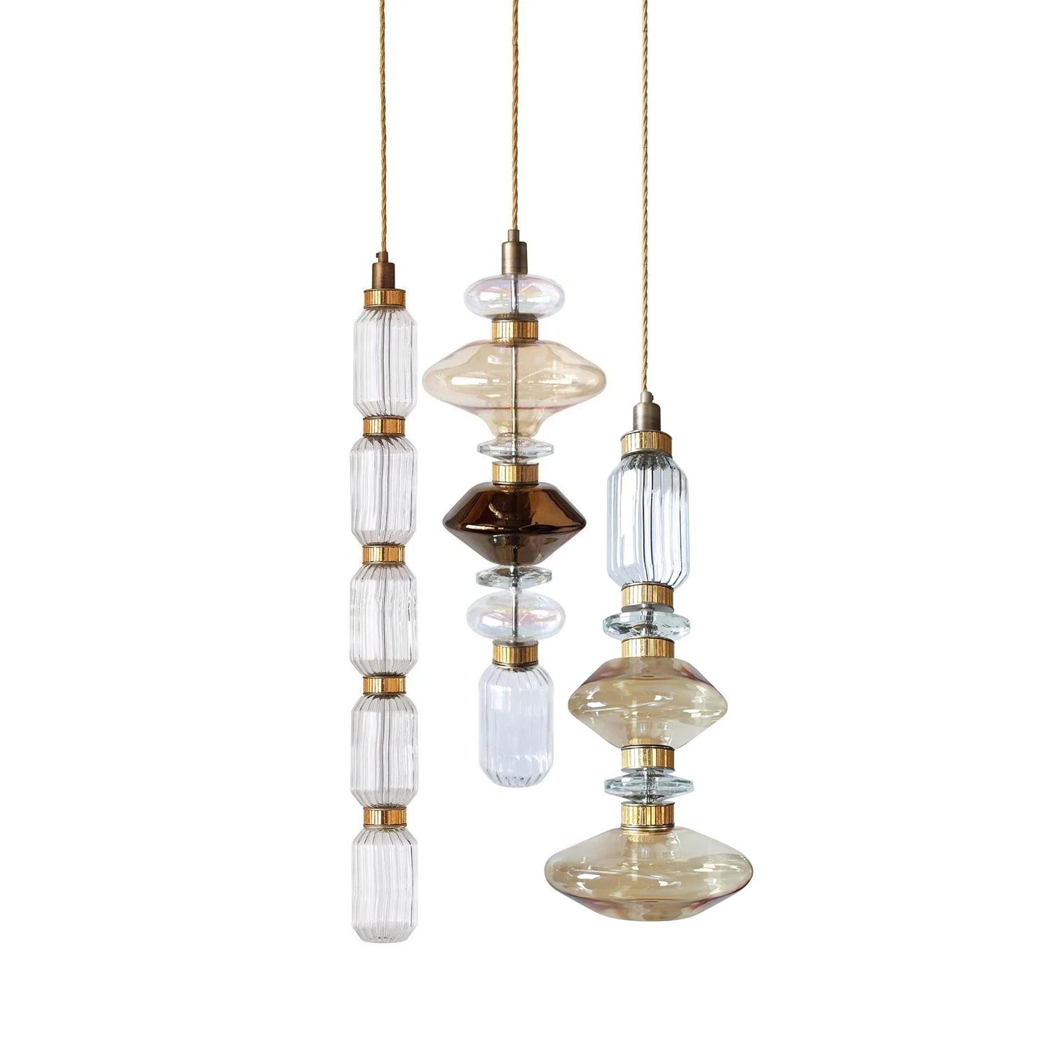 Crystal Glass Pendant Light Brass Gold Geometric Diamond Dimmable LED Dining Room Home Decor - Stack & Clear 10