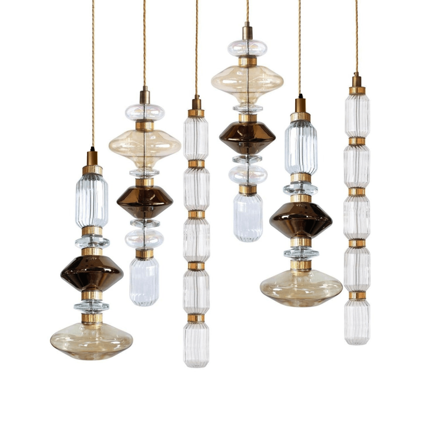 Crystal Glass Pendant Light Brass Gold Geometric Diamond Dimmable LED Dining Room Home Decor - Stack & Clear 13