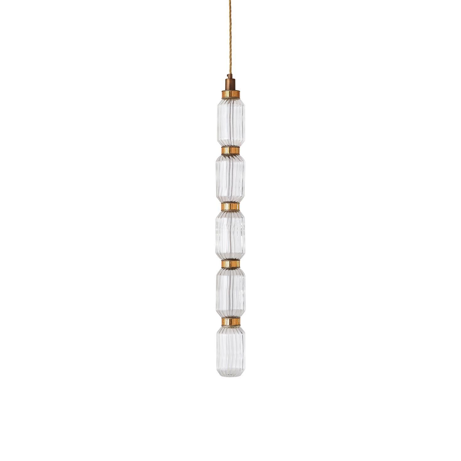 Crystal Glass Pendant Light Brass Gold Geometric Diamond Dimmable LED Dining Room Home Decor - Stack & Clear 14