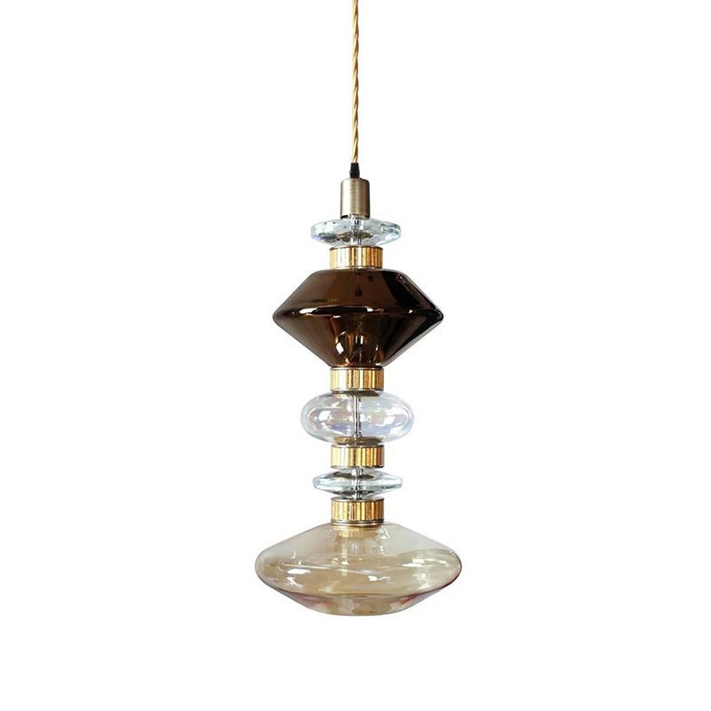 Crystal Glass Pendant Light Brass Gold Geometric Diamond Dimmable LED Dining Room Home Decor - Stack & Clear 15