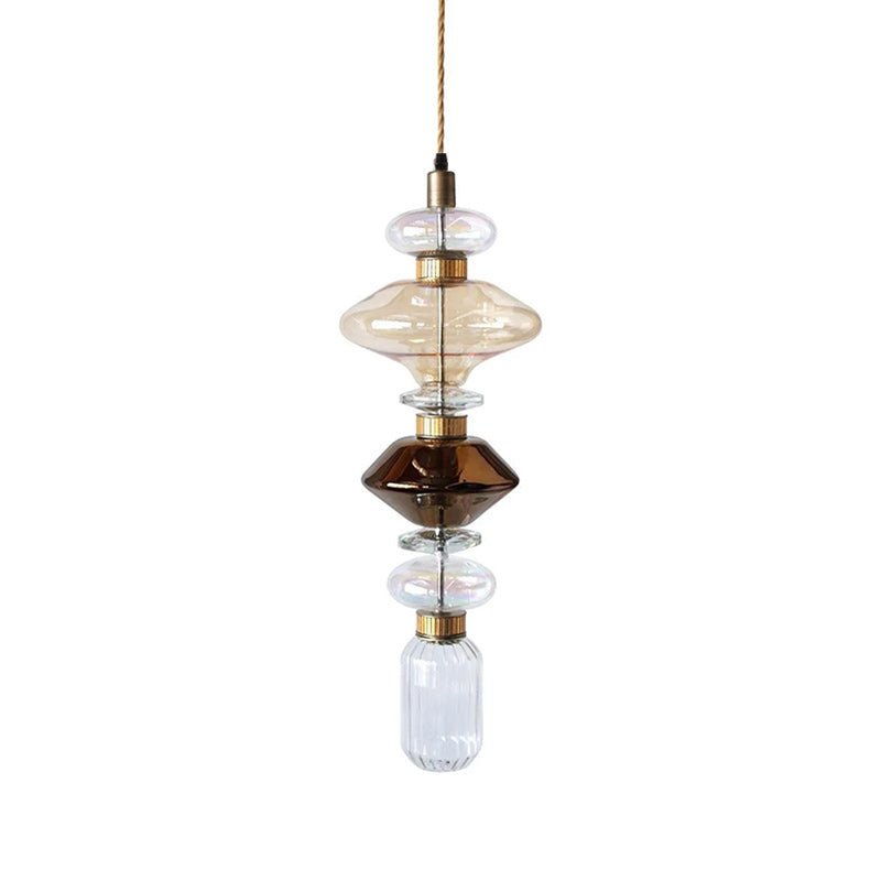 Crystal Glass Pendant Light Brass Gold Geometric Diamond Dimmable LED Dining Room Home Decor - Stack & Clear 16