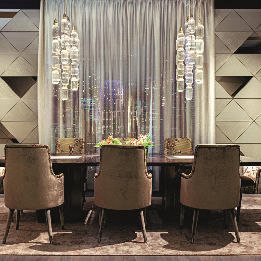 Crystal Glass Pendant Light Brass Gold Geometric Diamond Dimmable LED Dining Room Home Decor - Stack & Clear 5