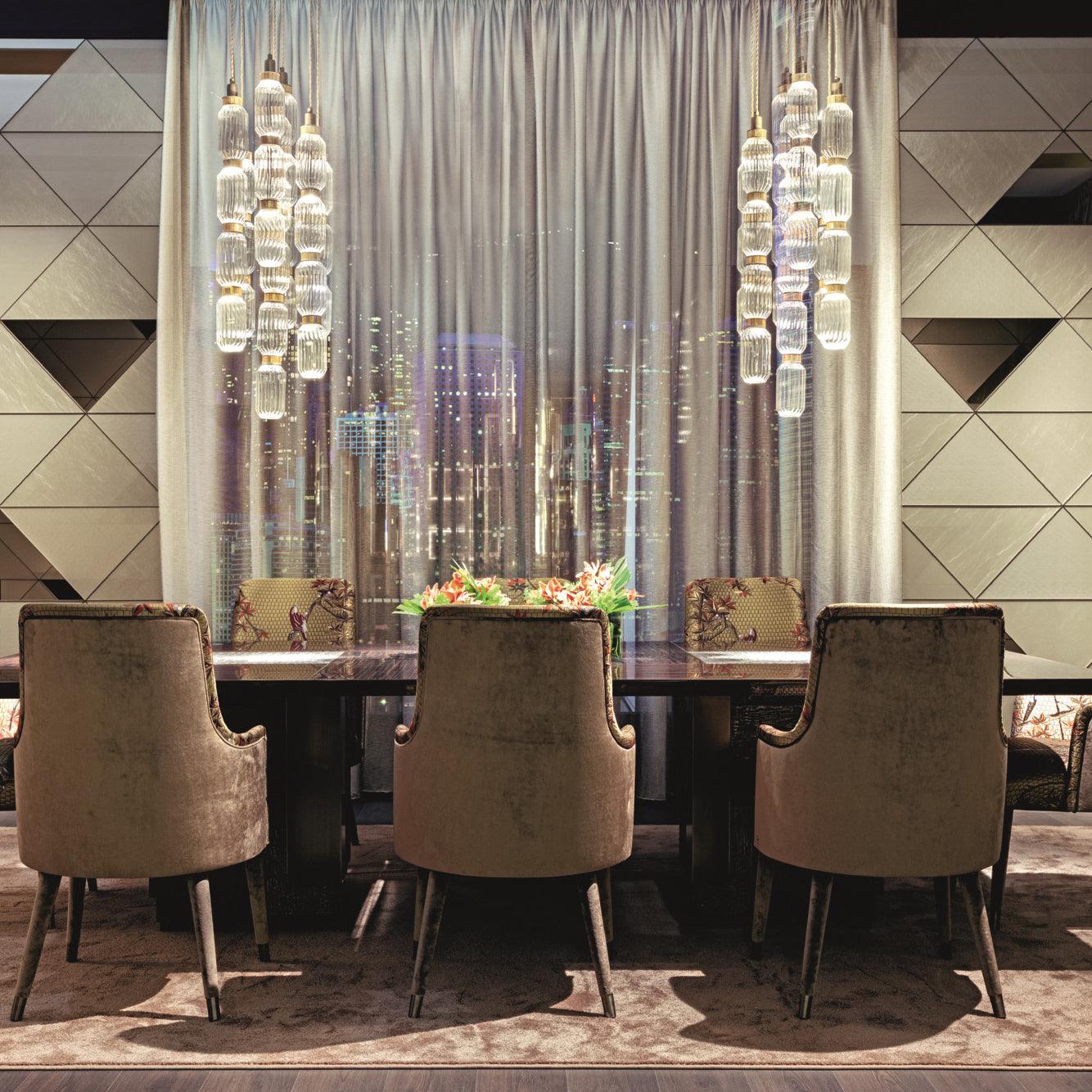 Crystal Glass Pendant Light Brass Gold Geometric Diamond Dimmable LED Dining Room Home Decor - Stack & Clear 5