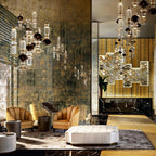 Crystal Glass Pendant Light Brass Gold Geometric Diamond Dimmable LED Dining Room Home Decor - Stack & Clear 7