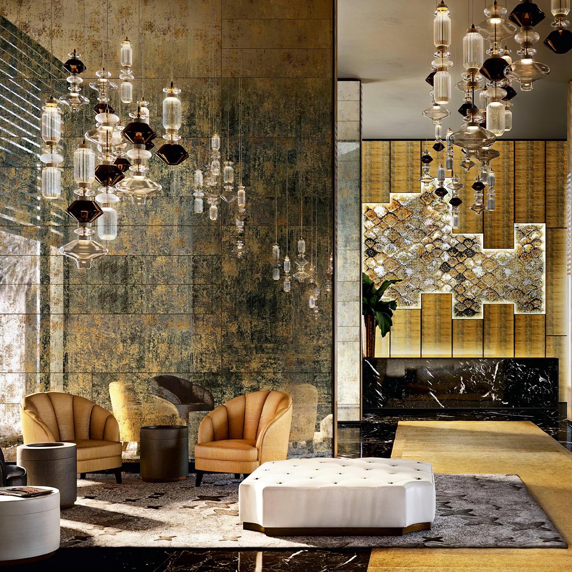 Crystal Glass Pendant Light Brass Gold Geometric Diamond Dimmable LED Dining Room Home Decor - Stack & Clear 7
