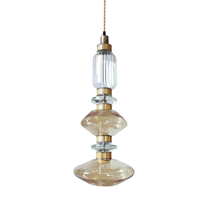 Crystal Glass Pendant Light Brass Gold Geometric Diamond Dimmable LED Dining Room Home Decor - Stack & Clear 9