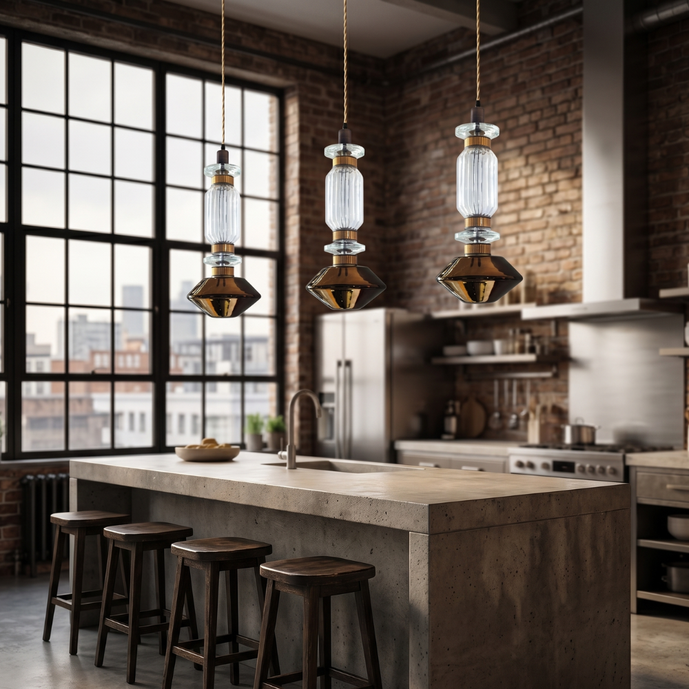 Crystal Glass Pendant Light Brass Gold Geometric Diamond Dimmable LED Dining Room Home Decor - Stack & Clear 99
