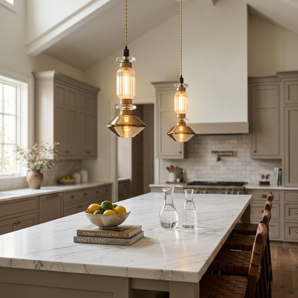 Crystal Glass Pendant Light Brass Gold Geometric Diamond Dimmable LED Dining Room Home Decor - Stack & Clear 997