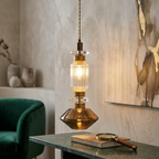 Crystal Glass Pendant Light Brass Gold Geometric Diamond Dimmable LED Dining Room Home Decor - Stack & Clear 999