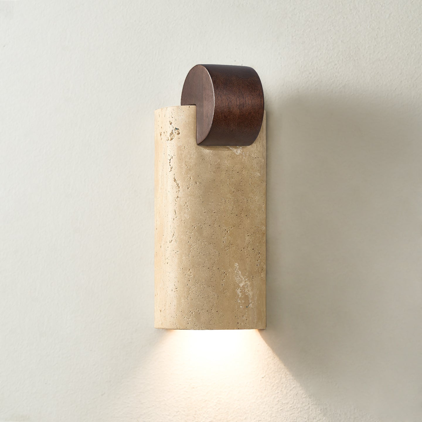 Curve Wall Light with Yellow Travertine and Wood Finish – Indoor Sconce 2