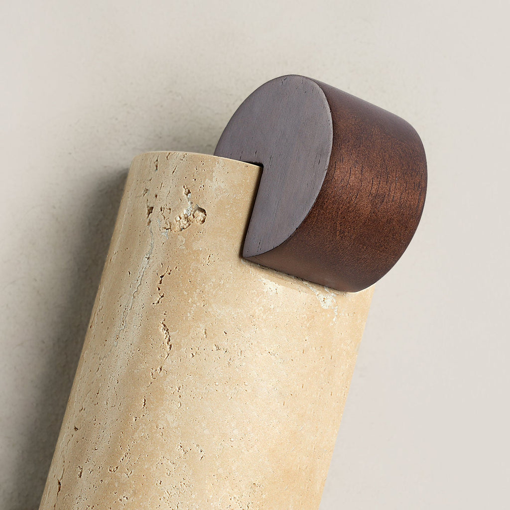 Curve Wall Light with Yellow Travertine and Wood Finish – Indoor Sconce 4