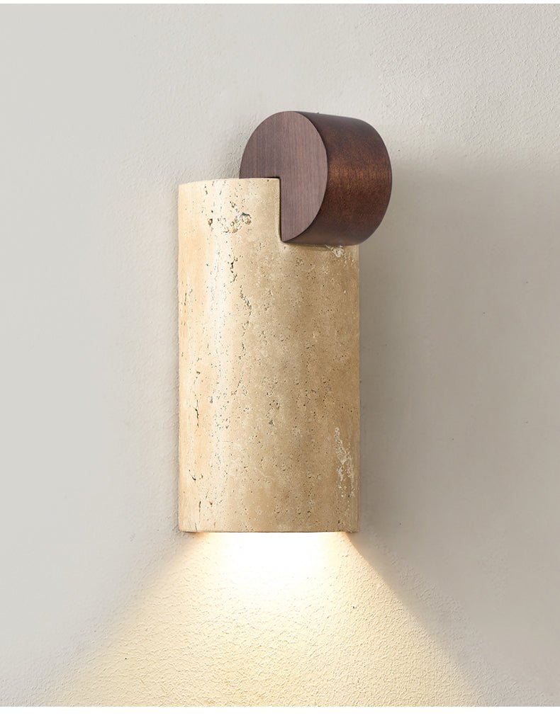 Curve Wall Light with Yellow Travertine and Wood Finish – Indoor Sconce 5