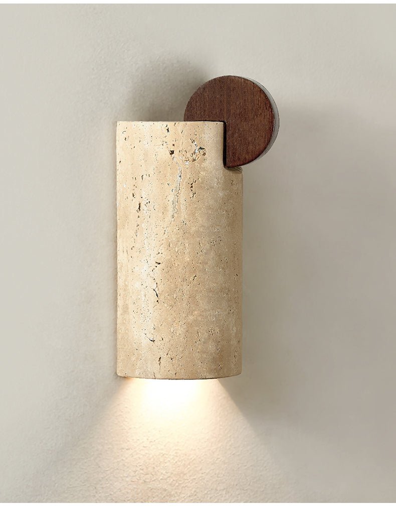 Curve Wall Light with Yellow Travertine and Wood Finish – Indoor Sconce 6