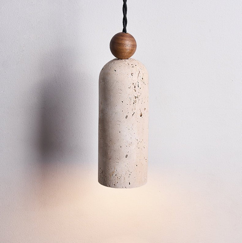 Cylindrical Pendant Light with Yellow Travertine Shade for Kitchen Island 4