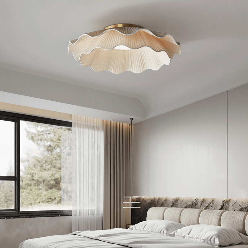 Dimmable Ceiling Light Brass Fabric Shade Elegant Design 2