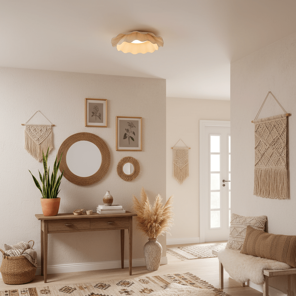 Dimmable Ceiling Light Brass Fabric Shade Elegant Design 7