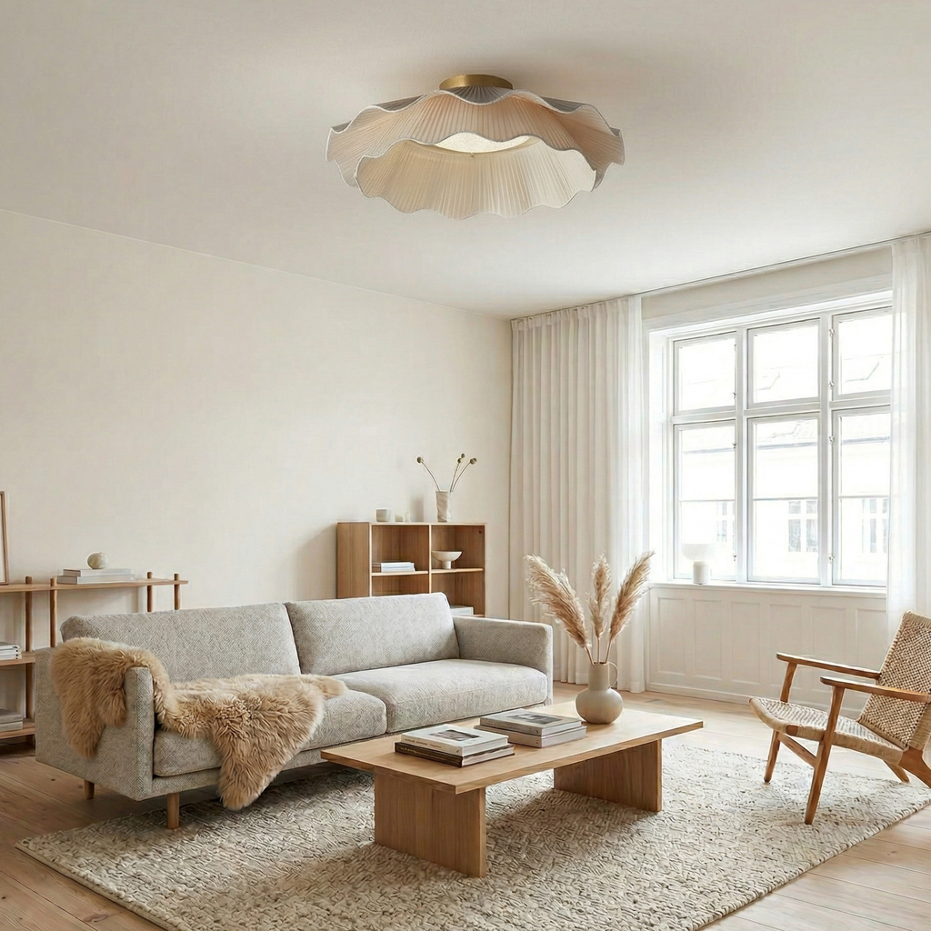 Dimmable Ceiling Light Brass Fabric Shade Elegant Design 99