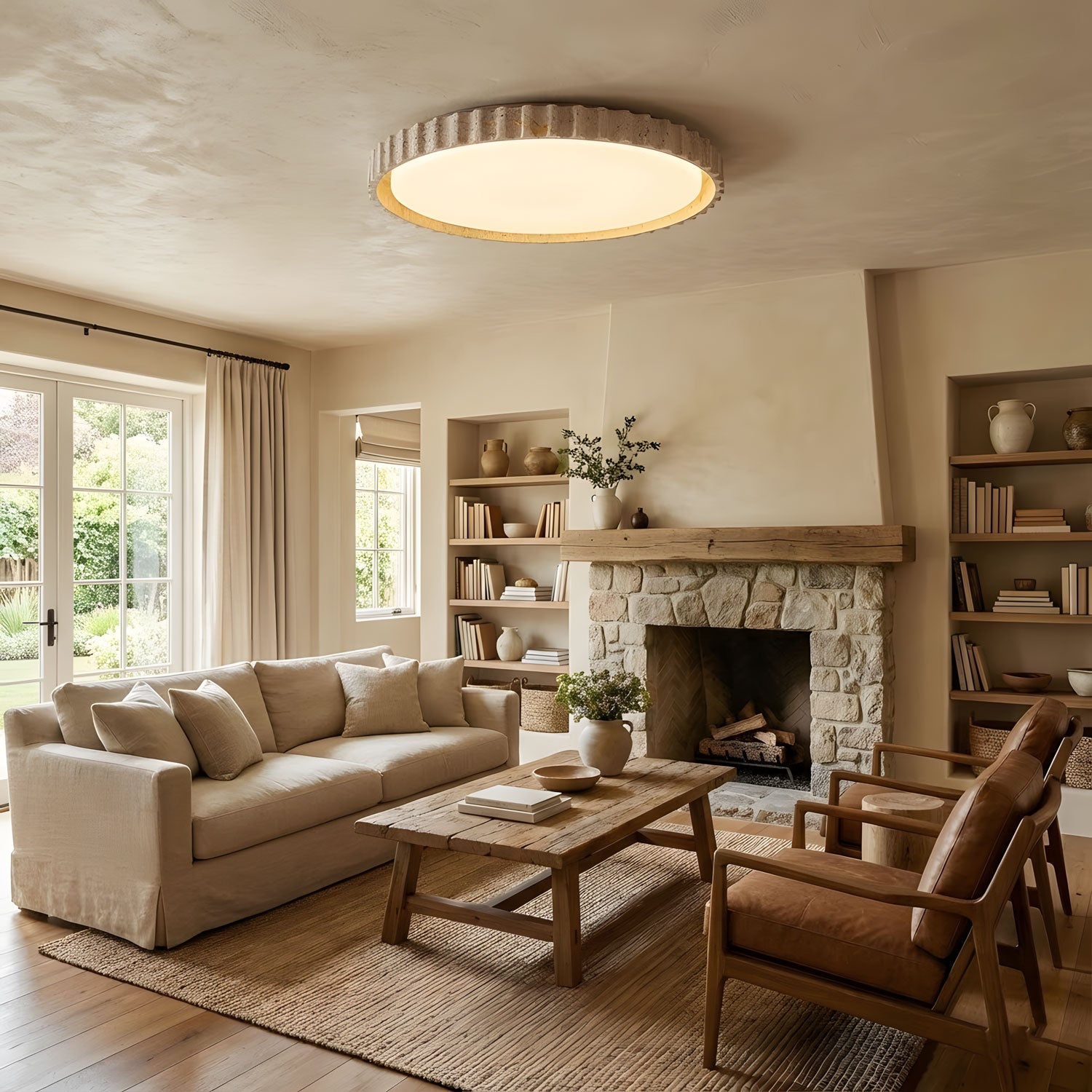 Dimmable Ceiling Light Yellow Travertine Elegant Design 8