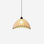 Dome-Shaped Pendant Light with Ribbed Fabric Shade for Kitchen Island – White and Walnut 1