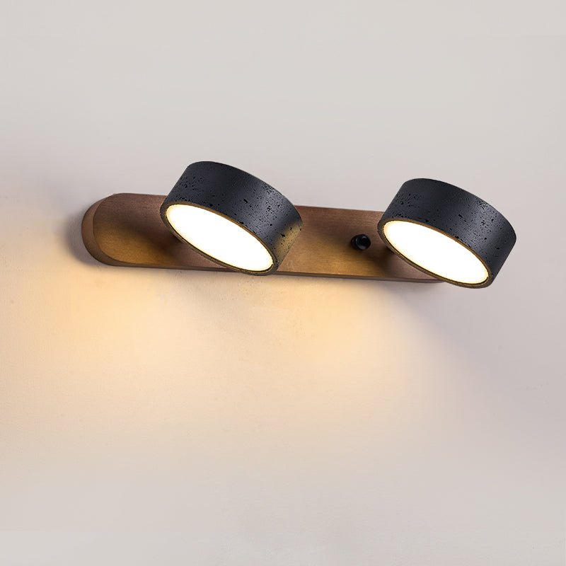 Duo Wall Light with Black Travertine and Wood – Modern Sconce Fixture 0