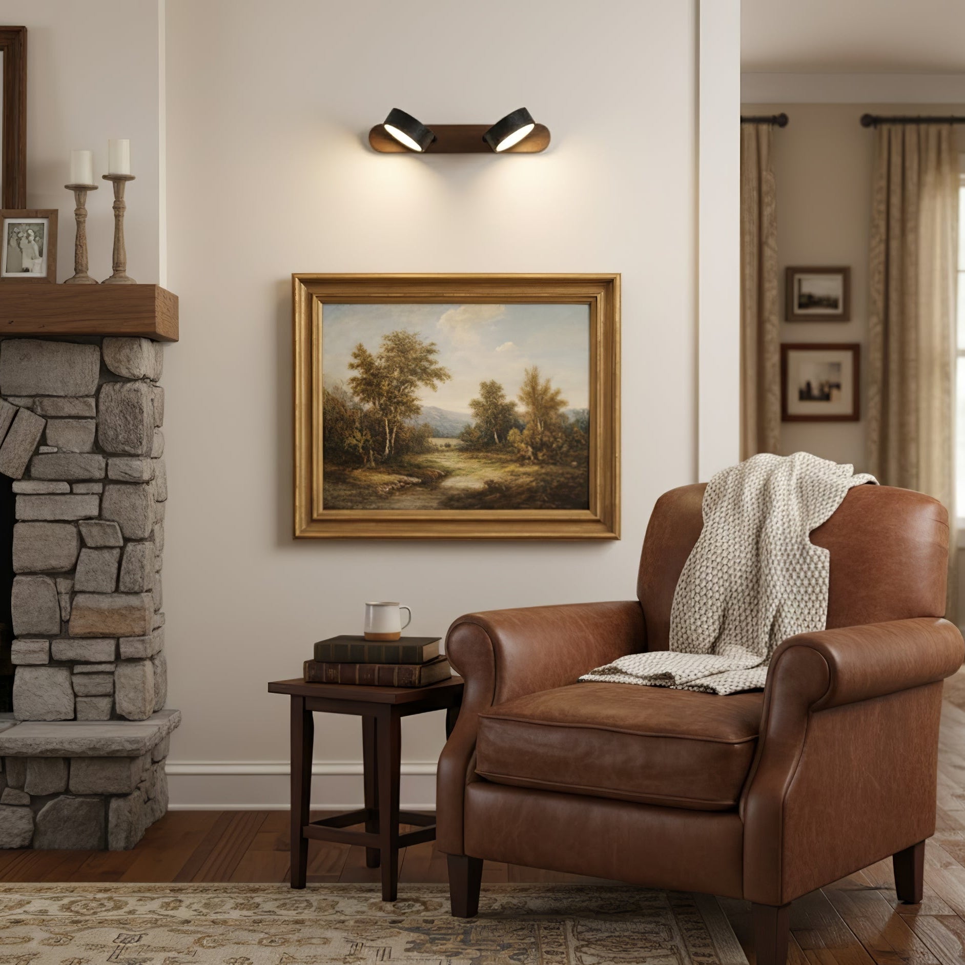 Duo Wall Light with Black Travertine and Wood – Modern Sconce Fixture 4