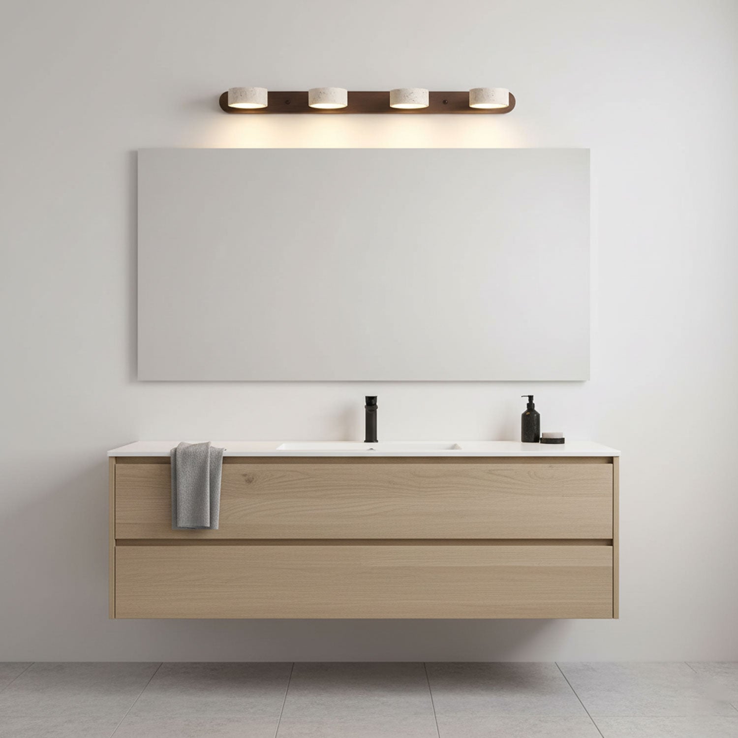 Duo Wall Light with Yellow Travertine and Wood Finish - Modern Indoor Sconce 3