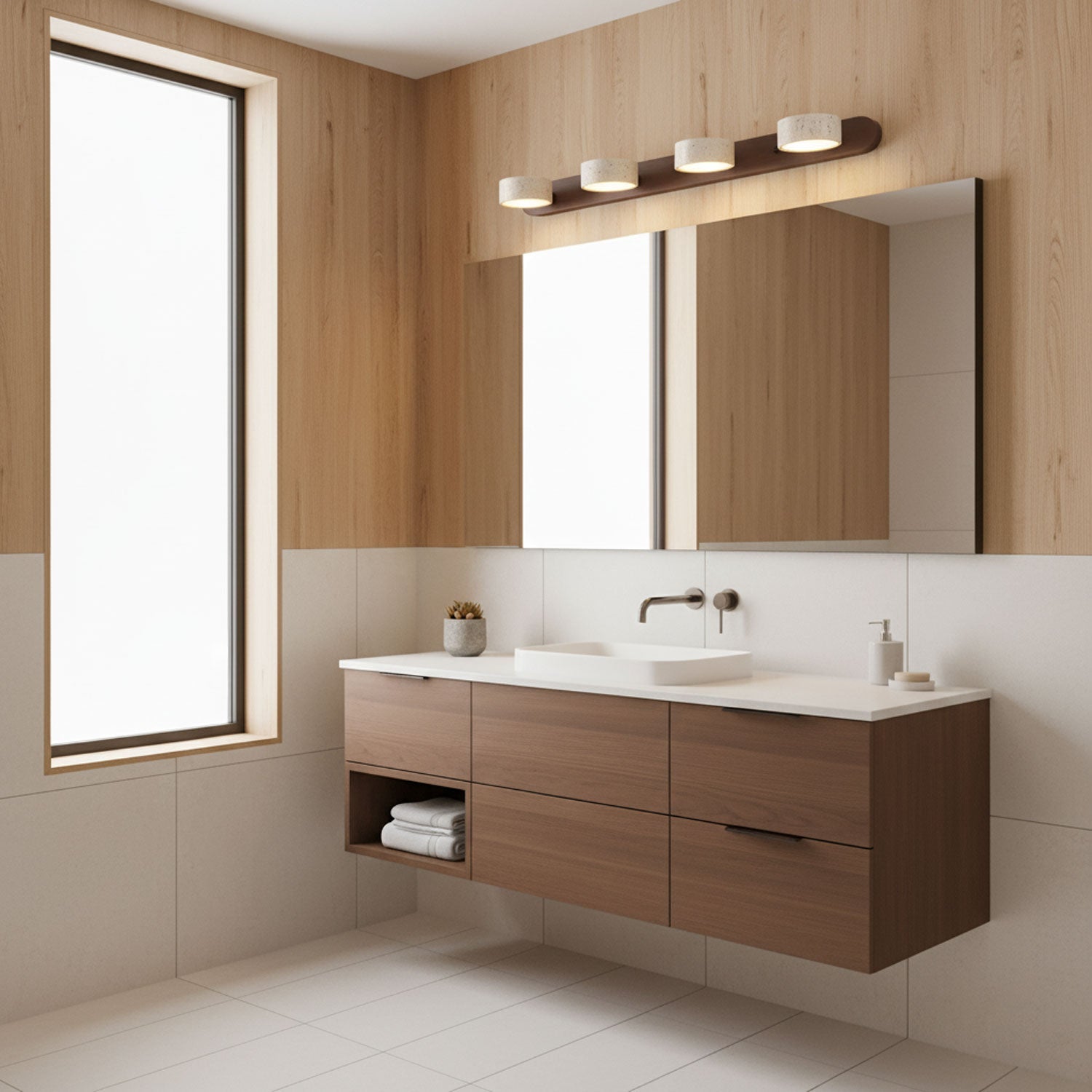 Duo Wall Light with Yellow Travertine and Wood Finish - Modern Indoor Sconce 4