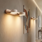 Duo Wall Light with Yellow Travertine and Wood Finish - Modern Indoor Sconce 94