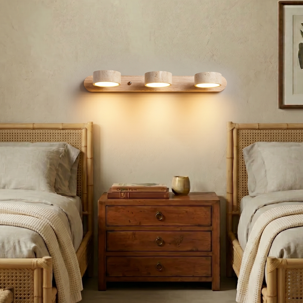 Duo Wall Light with Yellow Travertine and Wood Finish - Modern Indoor Sconce 97