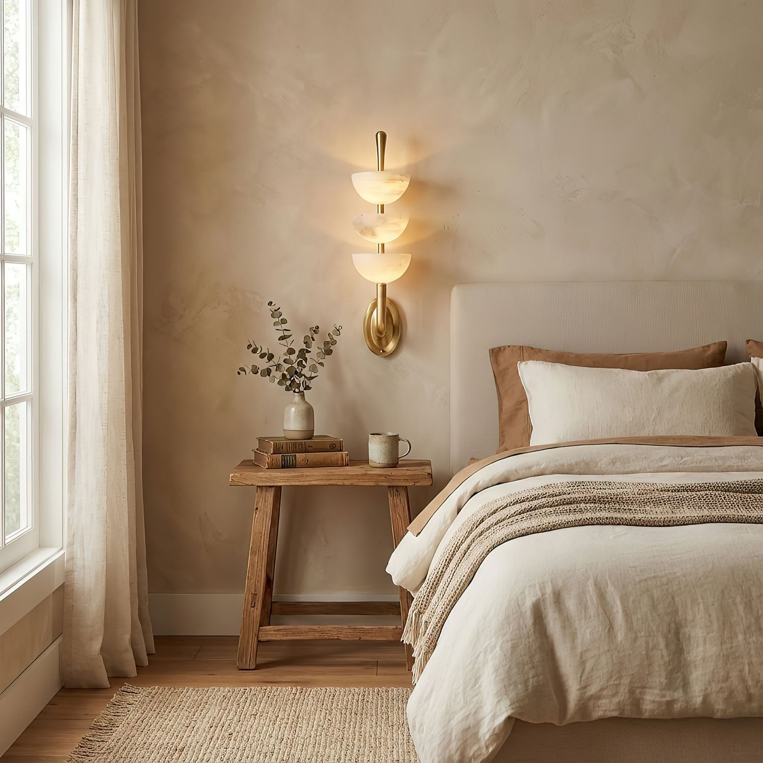Elegant Alabaster LED Wall Sconce Brass Finish 2