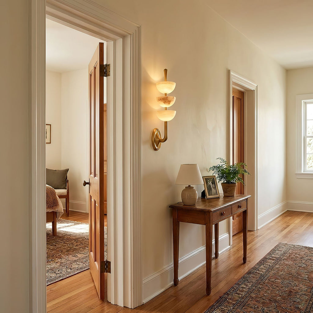 Elegant Alabaster LED Wall Sconce Brass Finish 3