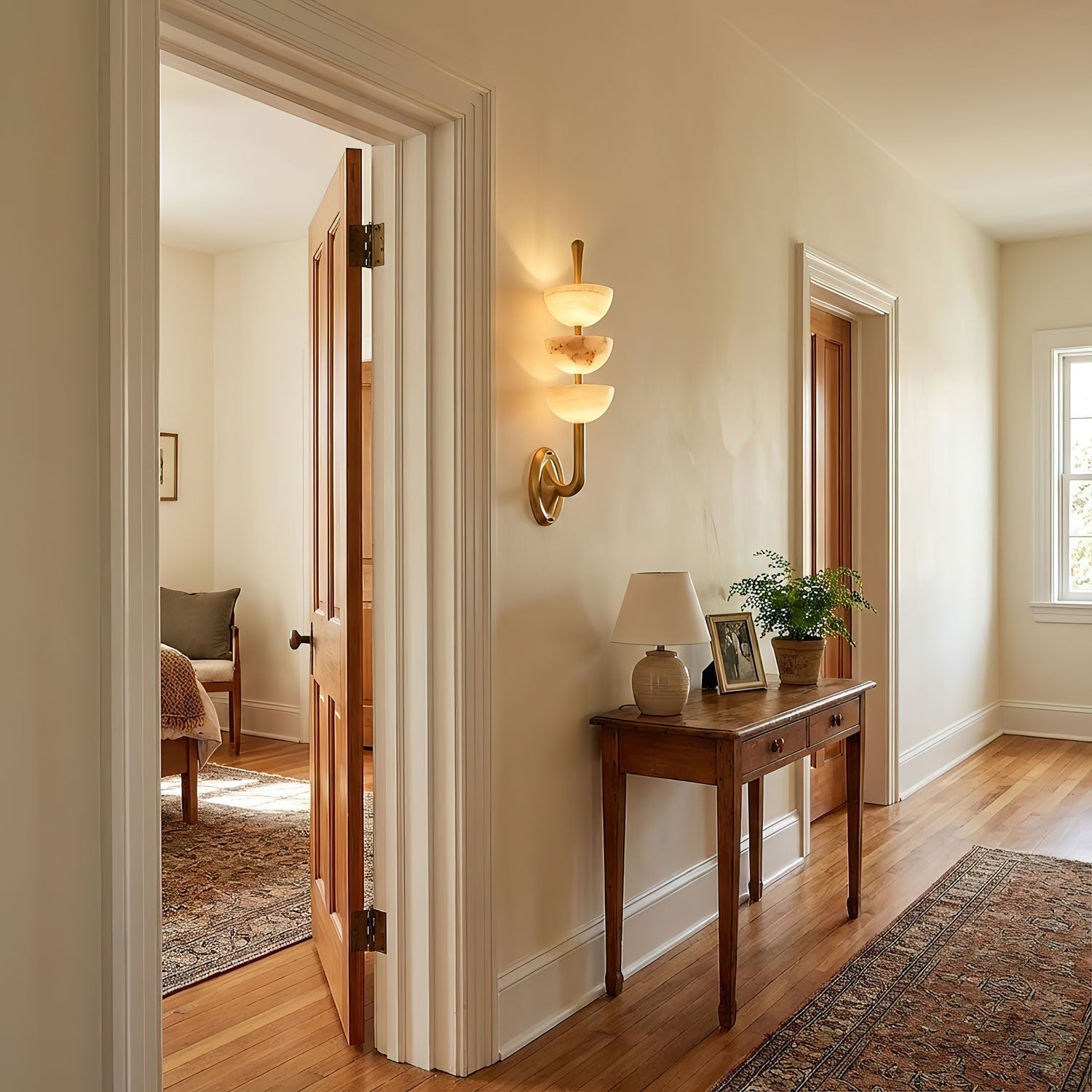 Elegant Alabaster LED Wall Sconce Brass Finish 3