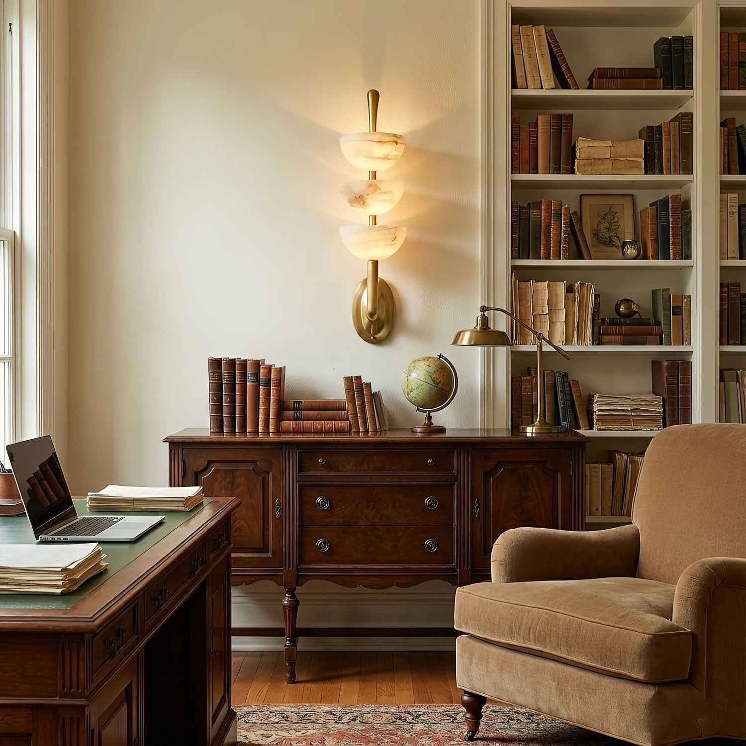 Elegant Alabaster LED Wall Sconce Brass Finish 4