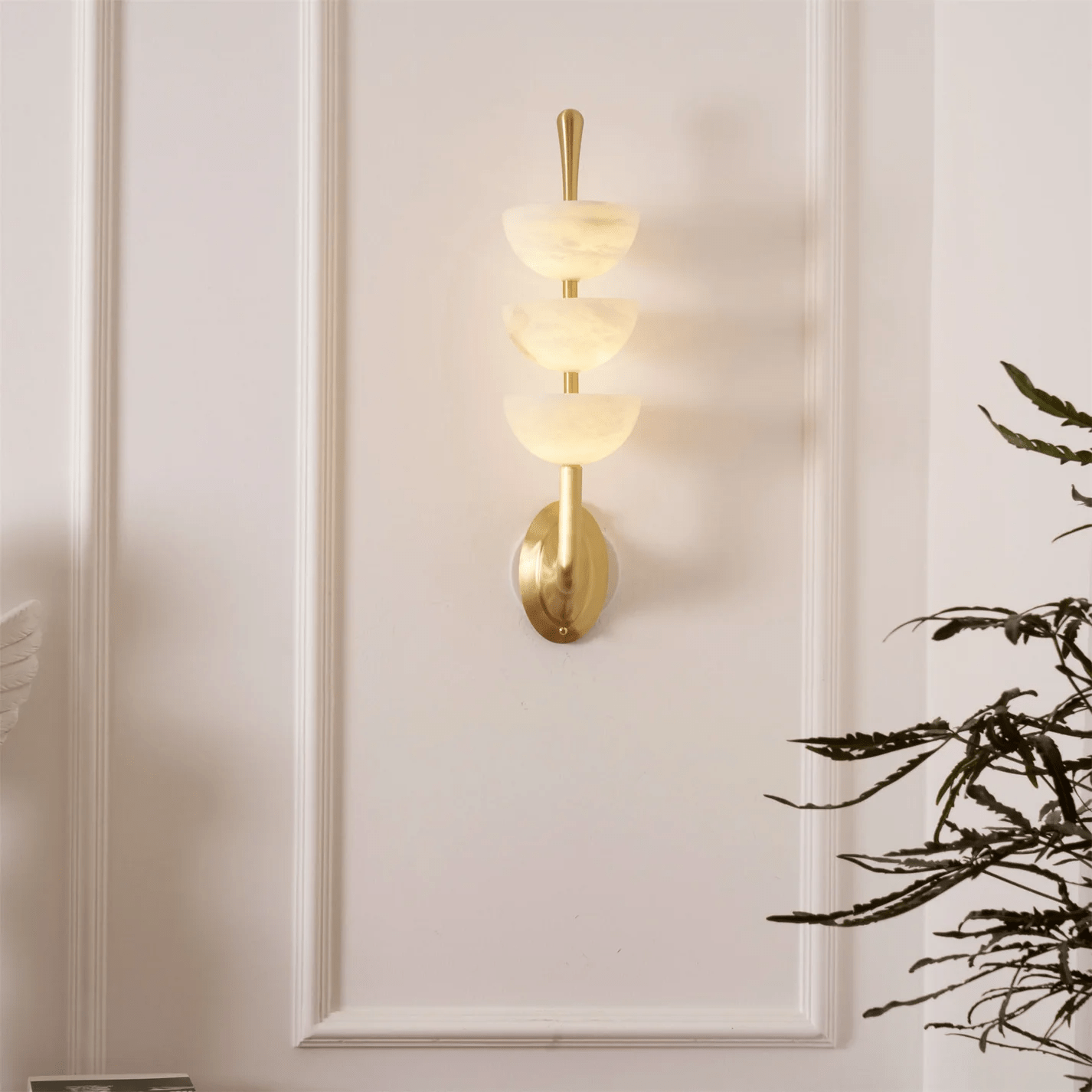 Elegant Alabaster LED Wall Sconce Brass Finish 7