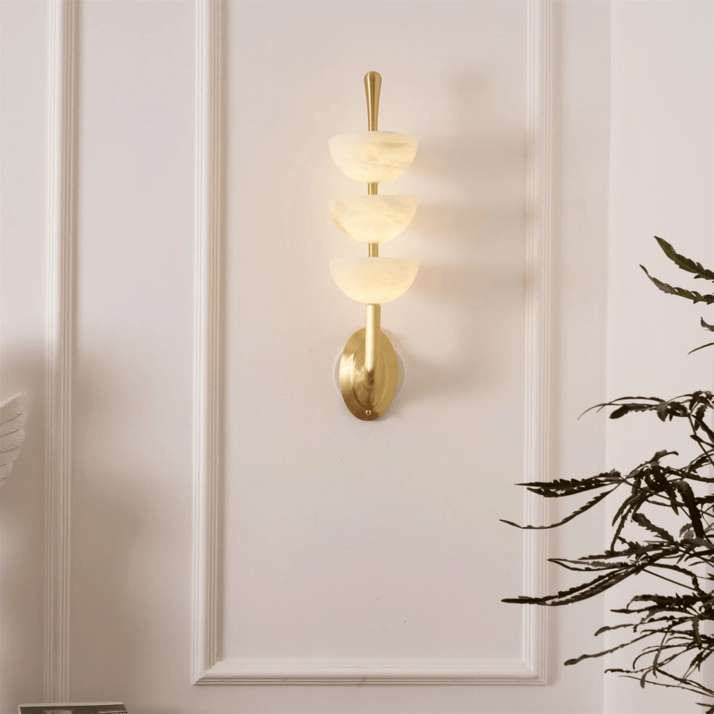 Elegant Alabaster LED Wall Sconce Brass Finish 8