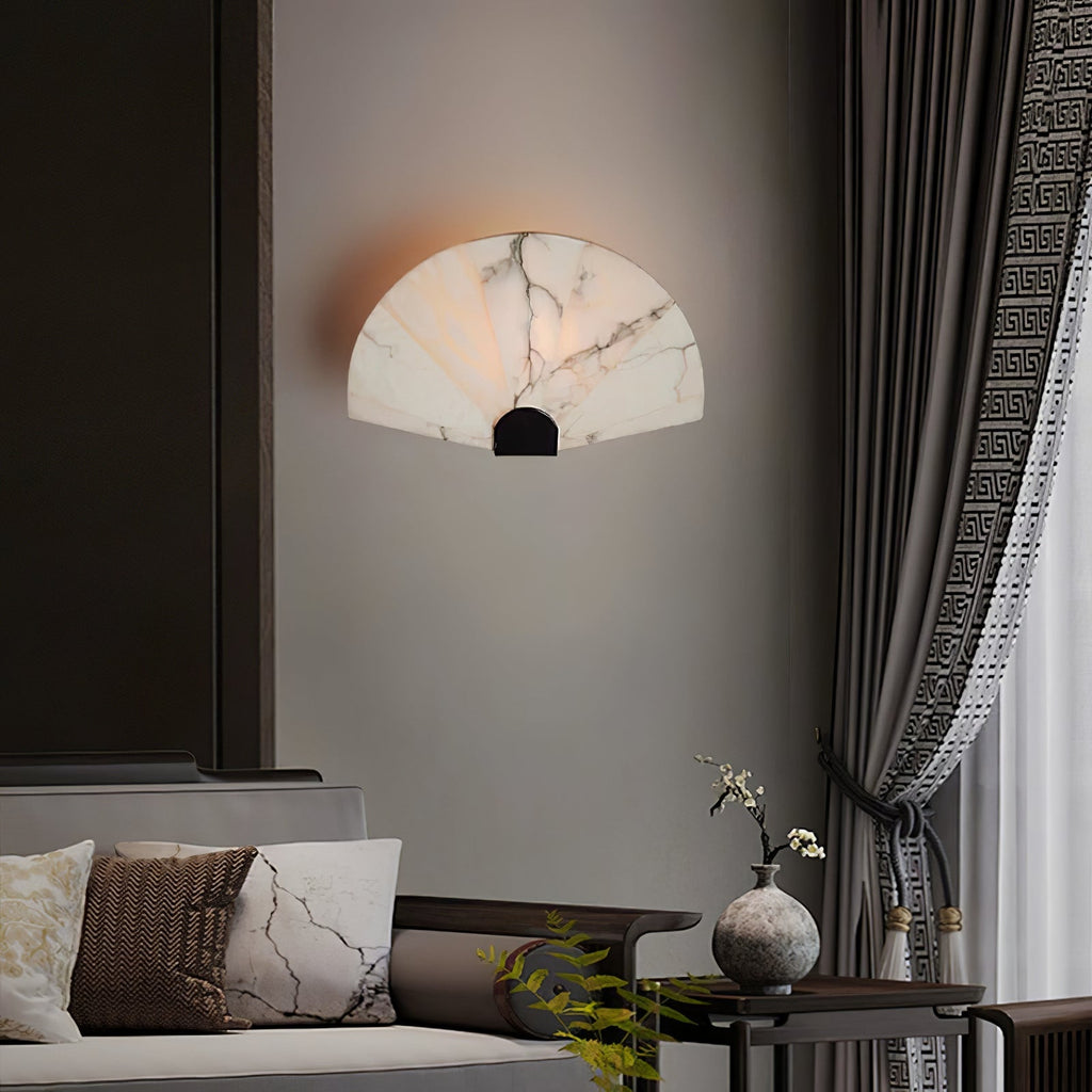 Elegant Alabaster LED Wall Sconce with Black Base 2
