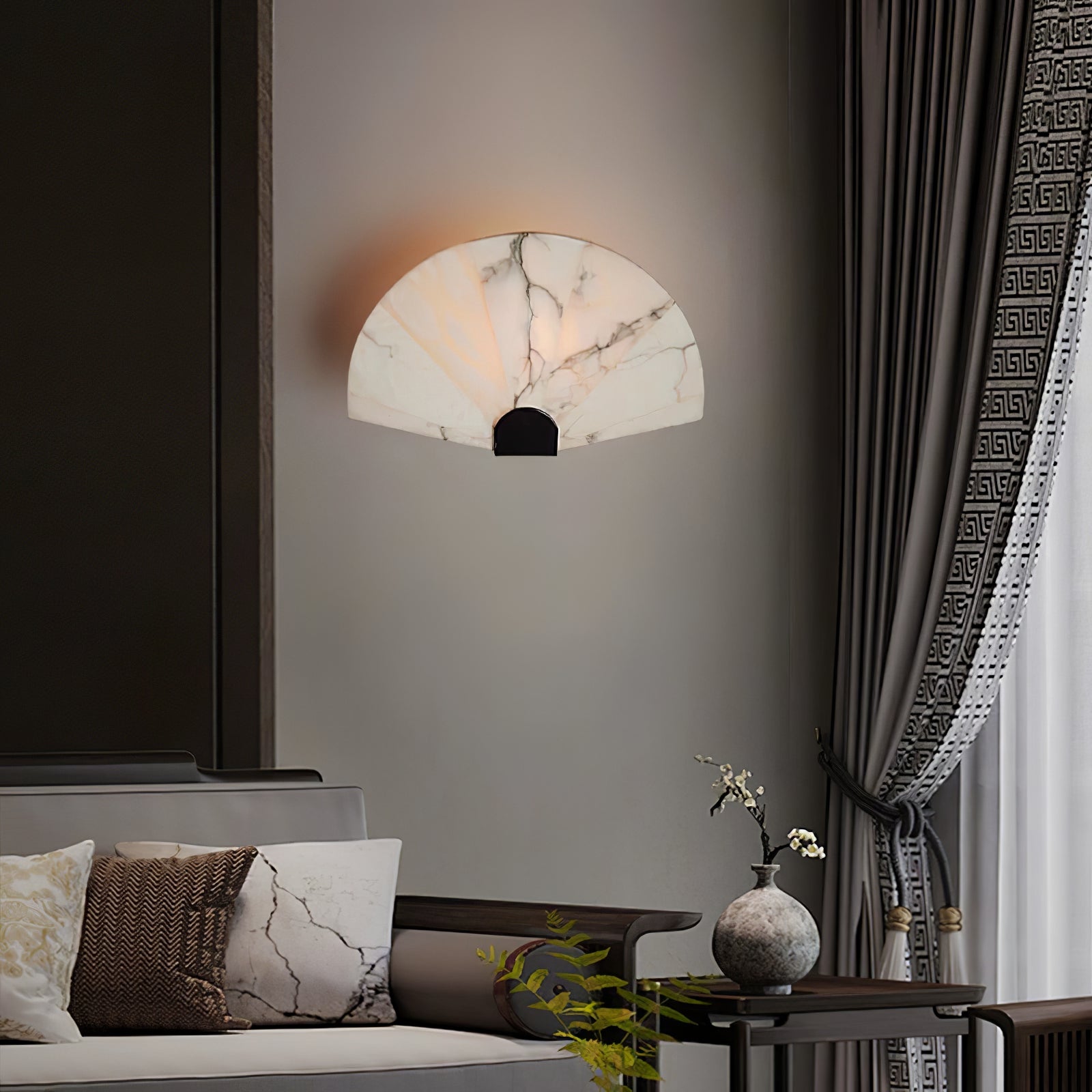 Elegant Alabaster LED Wall Sconce with Black Base 2
