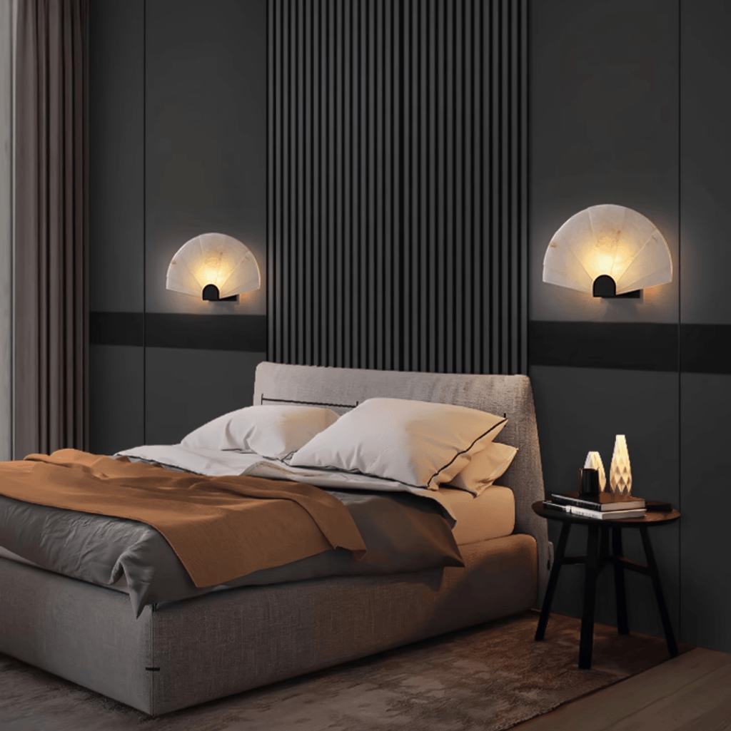 Elegant Alabaster LED Wall Sconce with Black Base 6
