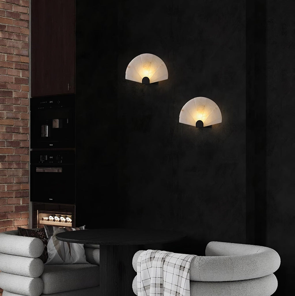 Elegant Alabaster LED Wall Sconce with Black Base 7