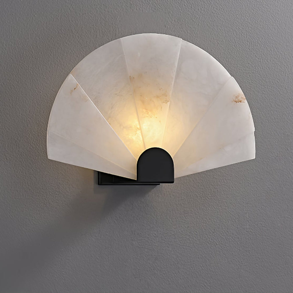 Elegant Alabaster LED Wall Sconce with Black Base 8