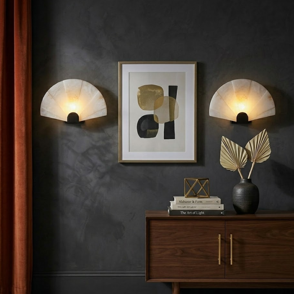 Elegant Alabaster LED Wall Sconce with Black Base 99