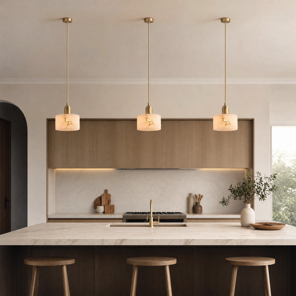 Elegant Alabaster Pendant Light Brass Accents Adjustable MultiHead Ceiling Lamp Home Decor Stack Clear 60