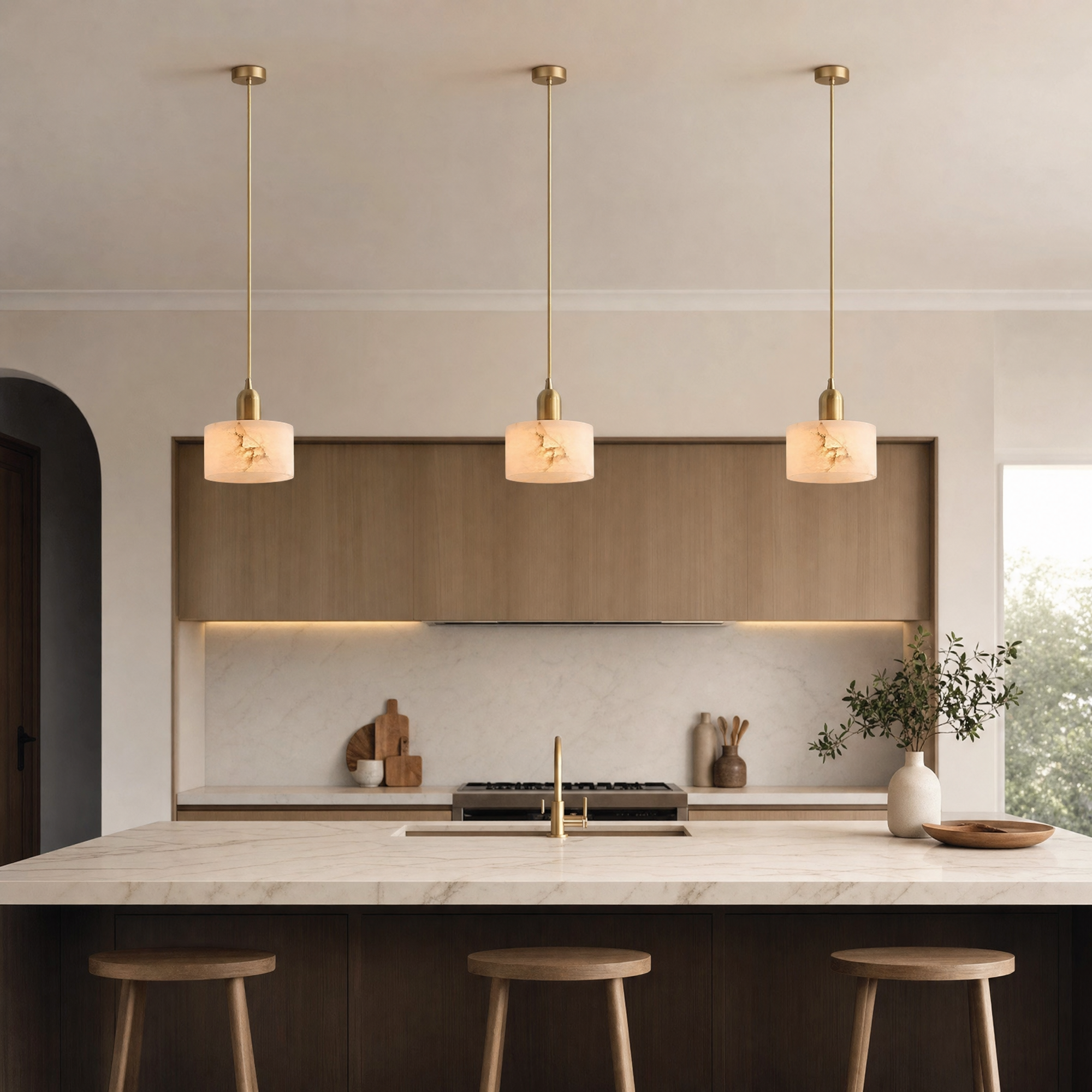 Elegant Alabaster Pendant Light Brass Accents Adjustable MultiHead Ceiling Lamp Home Decor Stack Clear 60