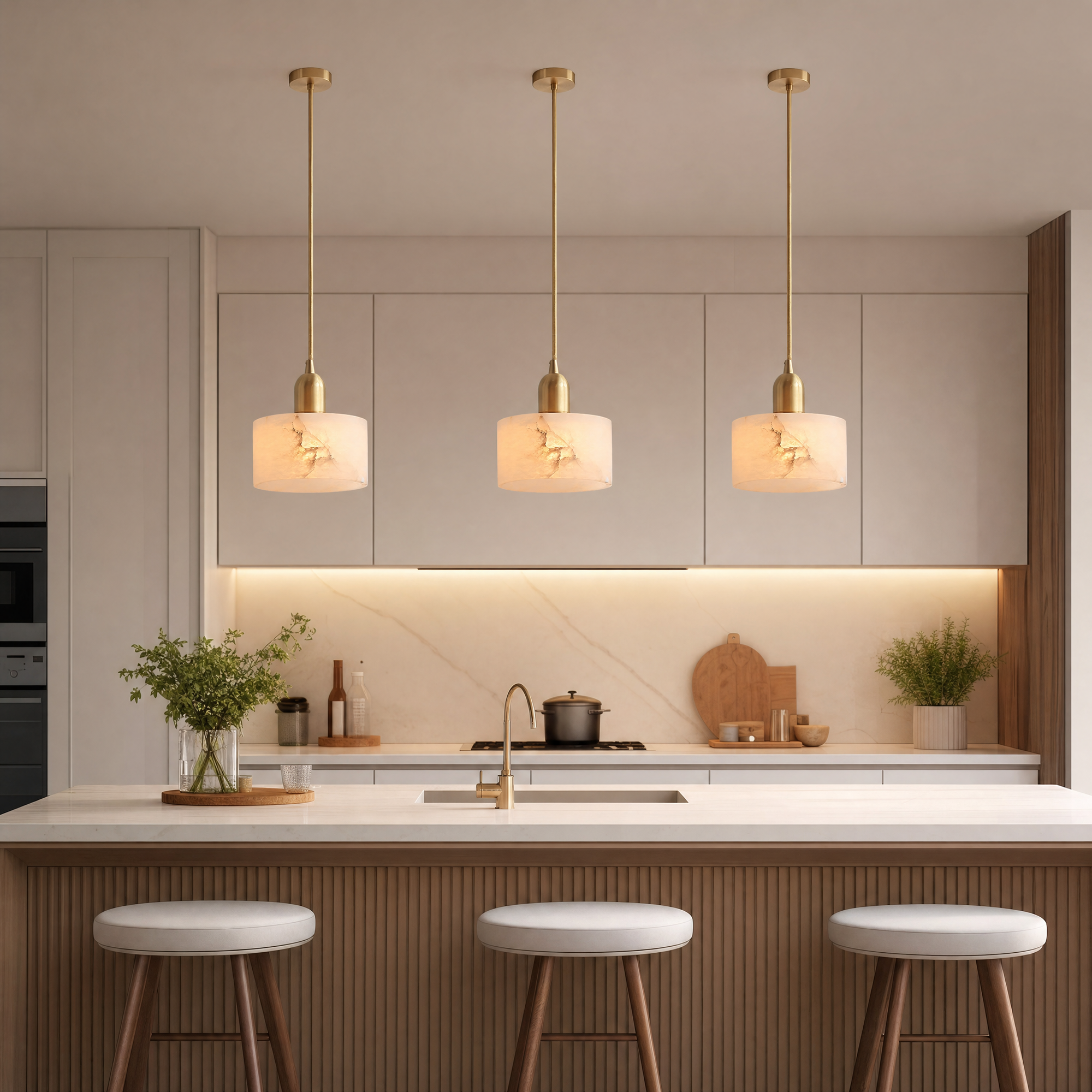 Elegant Alabaster Pendant Light Brass Accents Adjustable MultiHead Ceiling Lamp Home Decor Stack Clear 62