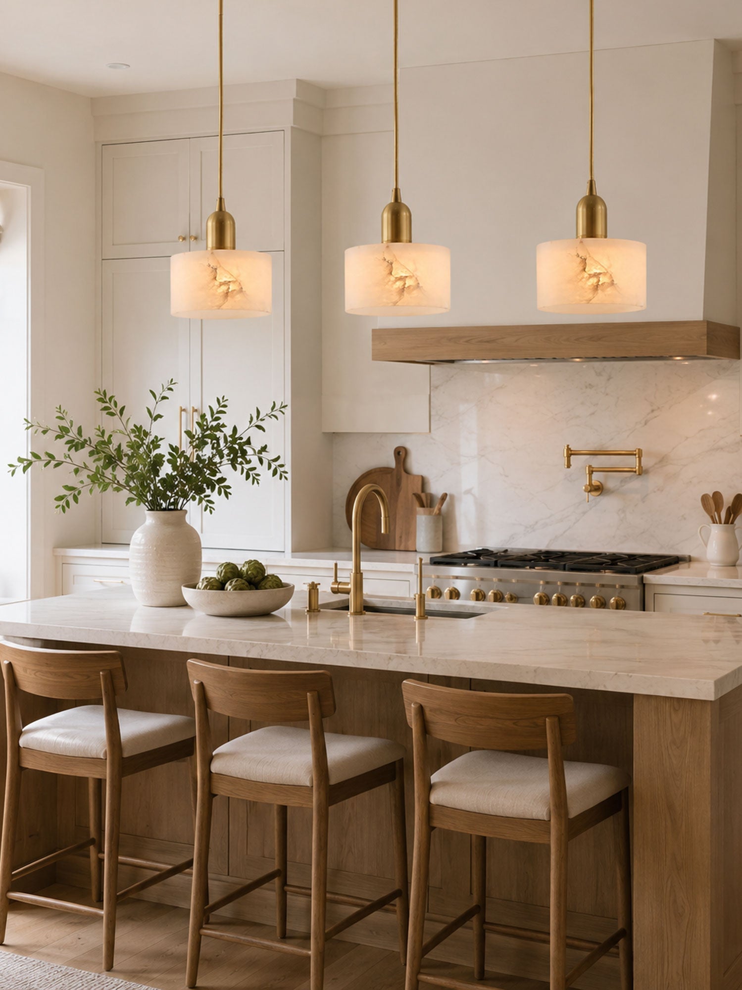 Elegant Alabaster Pendant Light Brass Accents Adjustable MultiHead Ceiling Lamp Home Decor Stack Clear 7