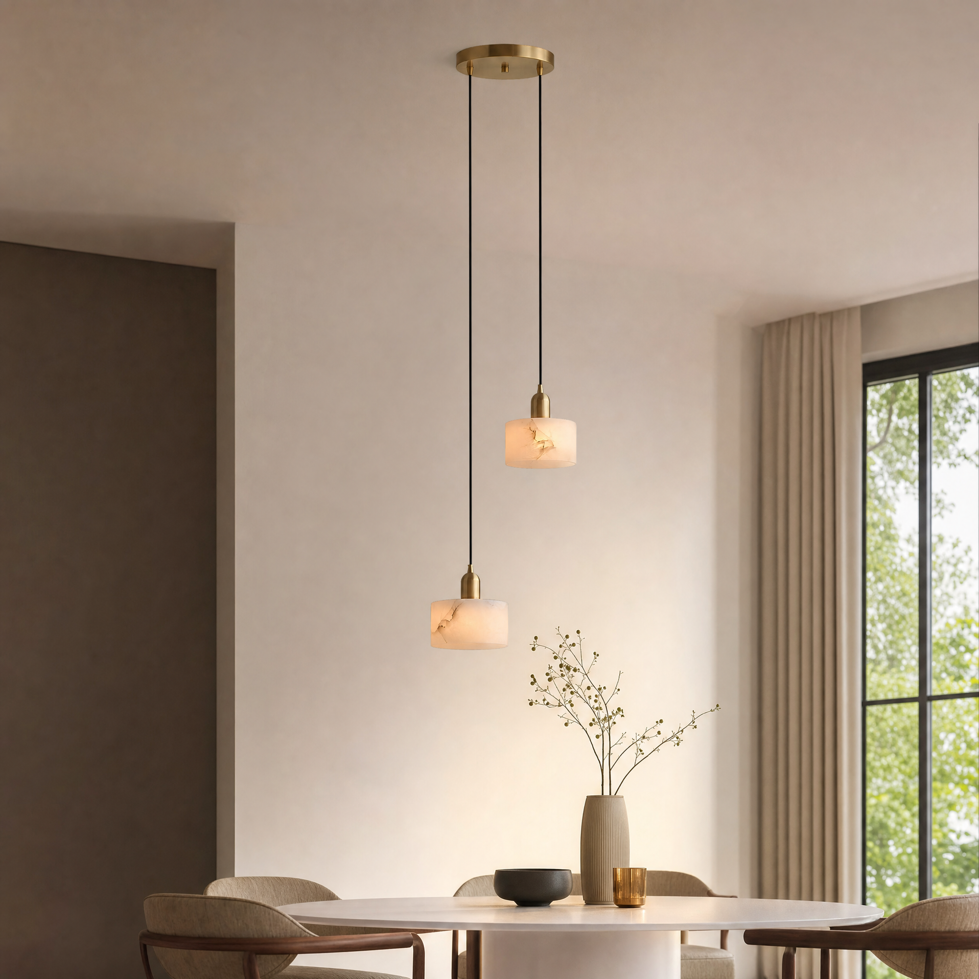 Elegant Alabaster Pendant Light Brass Accents Adjustable MultiHead Ceiling Lamp Home Decor Stack Clear 82